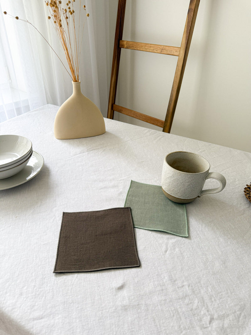 Brown Linen Coasters with Stitch Edges - set of 4