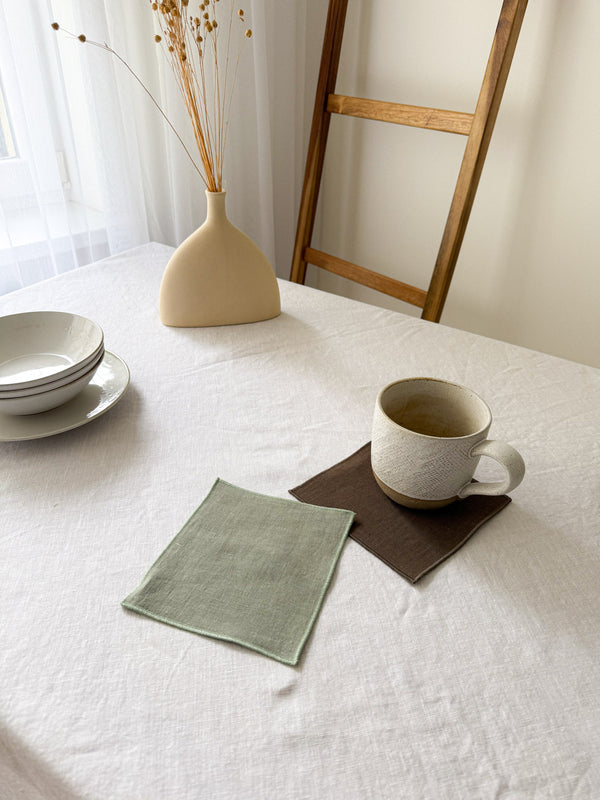 Sage Green Linen Coasters with Stitch Edges - set of 4