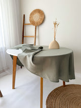 Sage Green Round Linen Tablecloth with Hemstitch