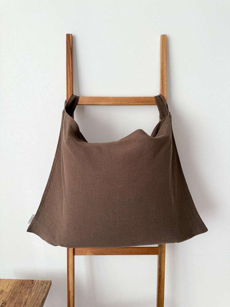 Hanging Linen Laundry Bag - Brown