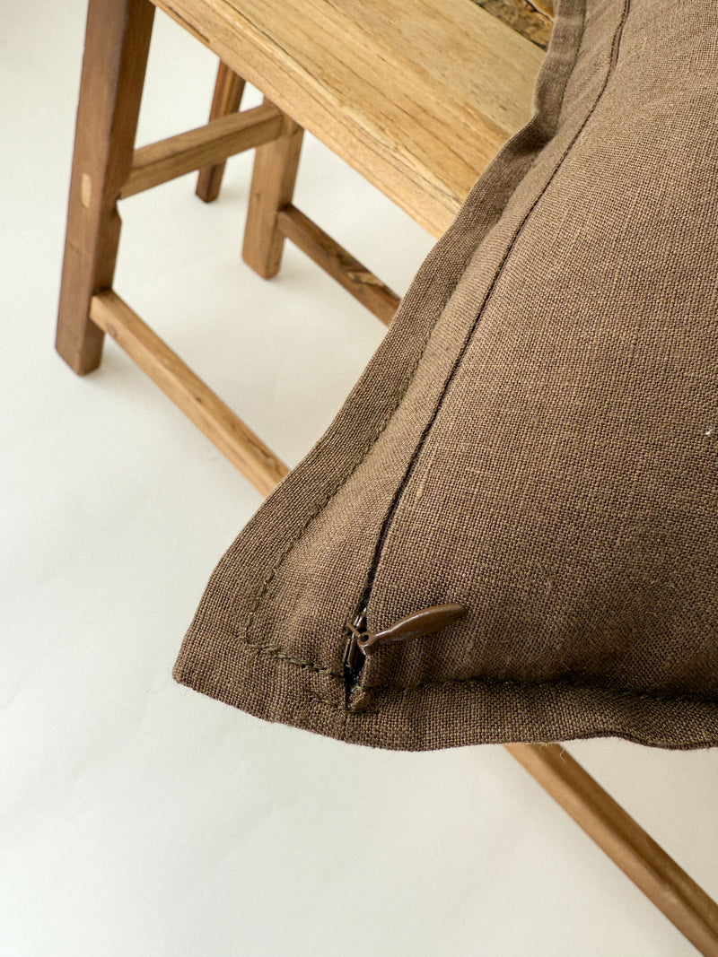 Brown Linen Throw Pillow Cover with Edging