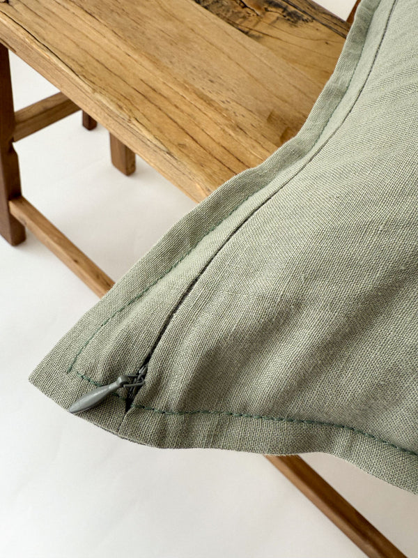 Sage Green Linen Throw Pillow Cover with Edging