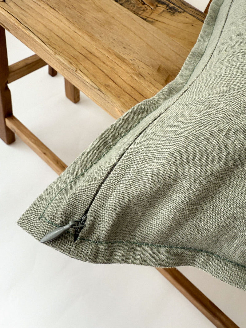 Sage Green Linen Throw Pillow Cover with Edging
