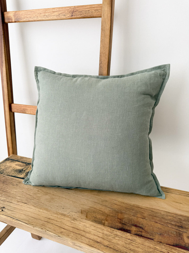 Sage Green Linen Throw Pillow Cover with Edging