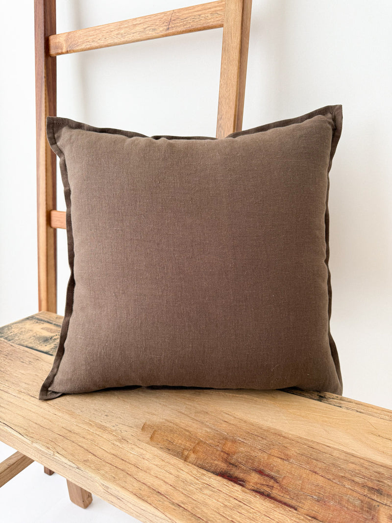 Brown Linen Throw Pillow Cover with Edging