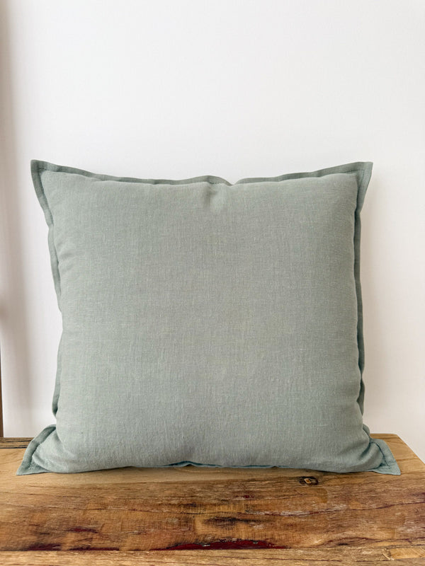 Sage Green Linen Throw Pillow Cover with Edging