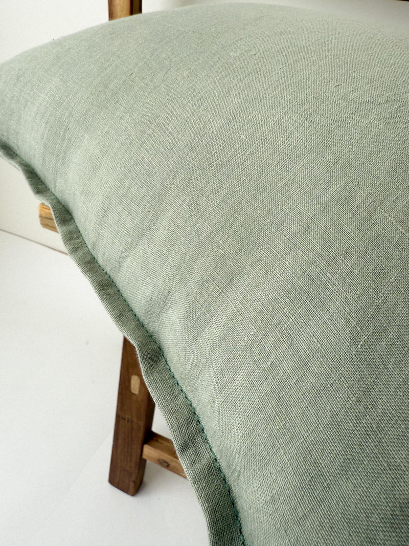 Sage Green Linen Throw Pillow Cover with Edging