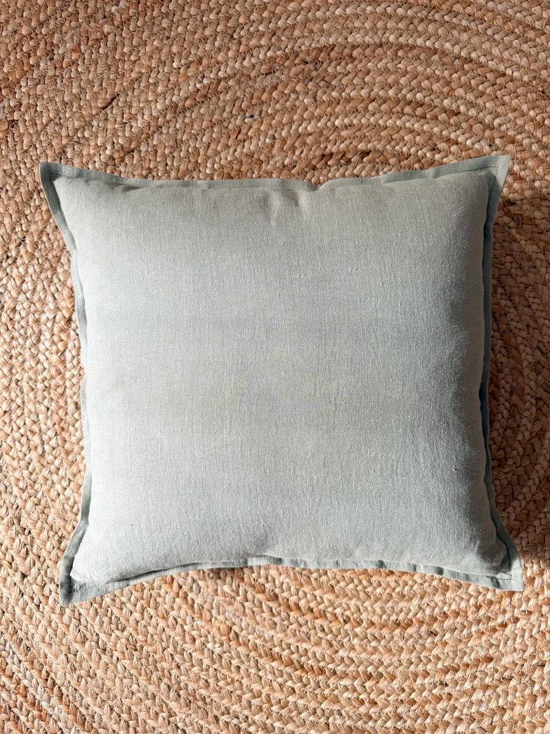 Sage Green Linen Throw Pillow Cover with Edging