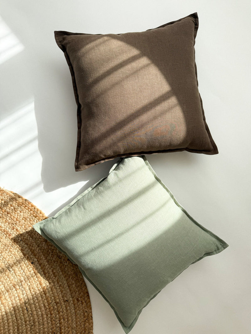 Brown Linen Throw Pillow Cover with Edging