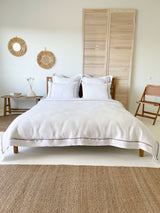 White Washed Linen Bedding Set with Dusty Pink Trim