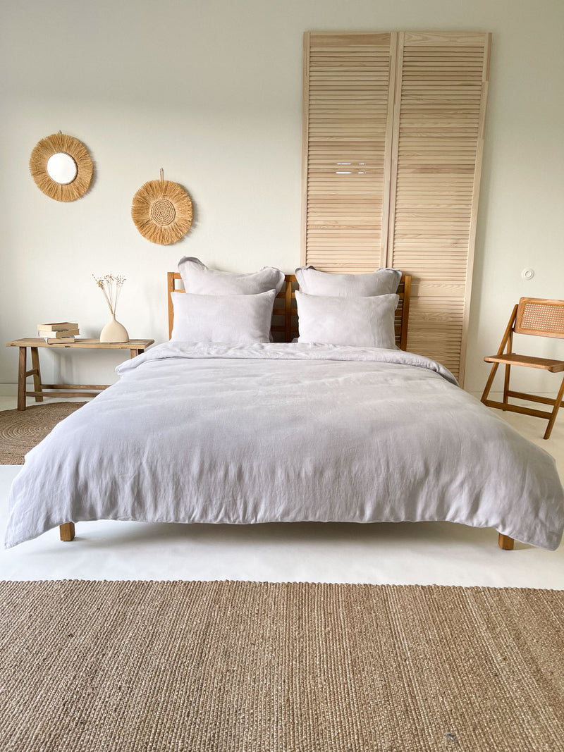 Light Gray Washed Linen Bedding Set