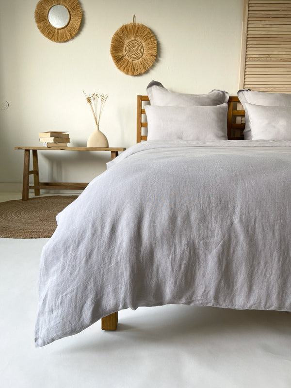 Light Gray Washed Linen Bedding Set