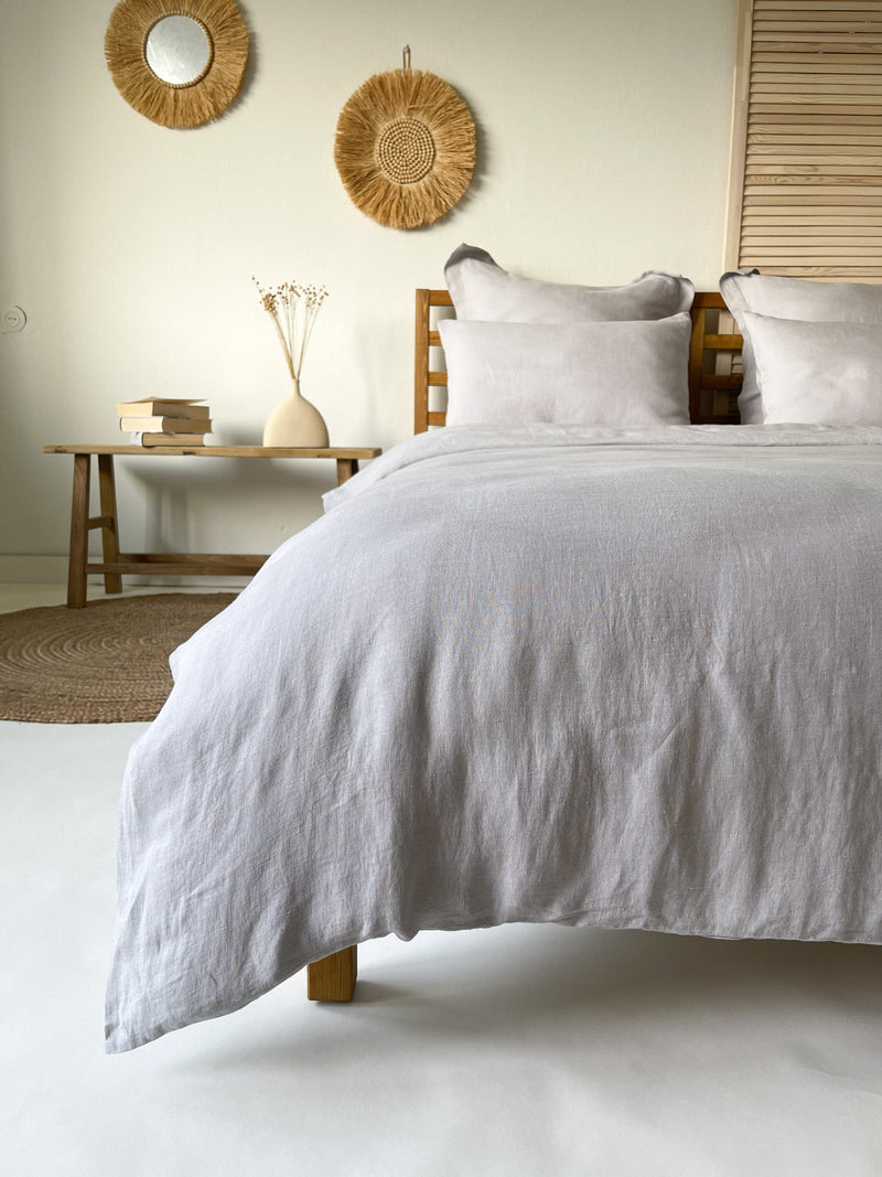 Light Gray Washed Linen Bedding Set