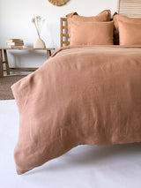 Tan Washed Linen Bedding Set