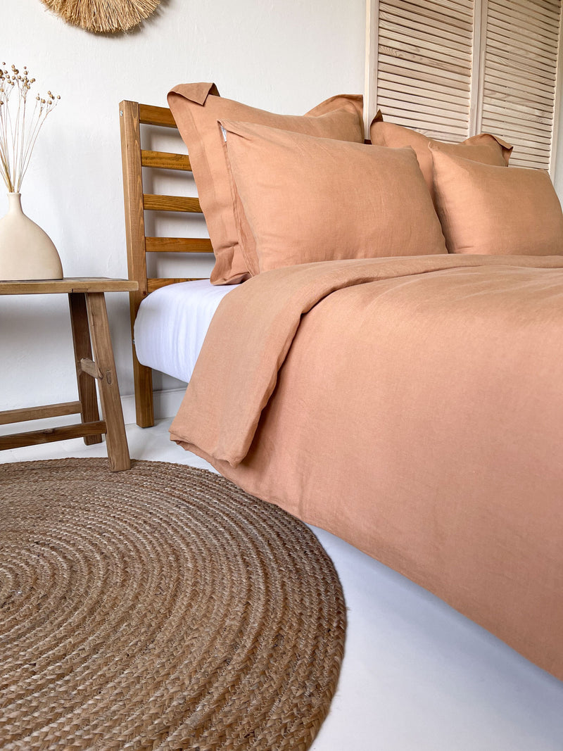 Tan Washed Linen Bedding Set