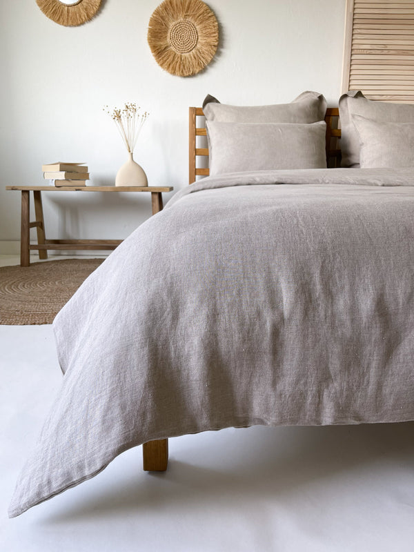 Beige Washed Linen Bedding Set