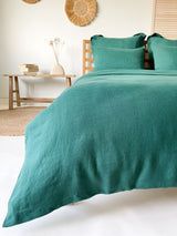 Dark Green Linen Duvet Cover