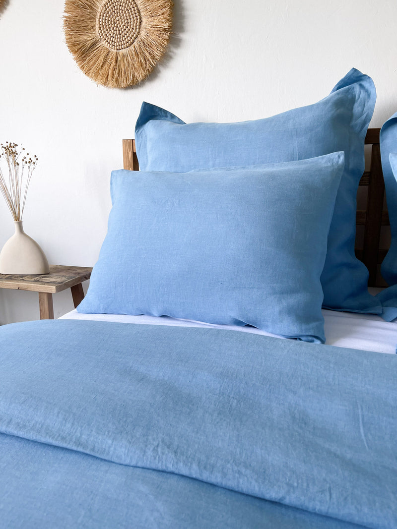 Light Blue Washed Linen Bedding Set