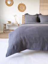 Dark Gray Washed Linen Bedding Set