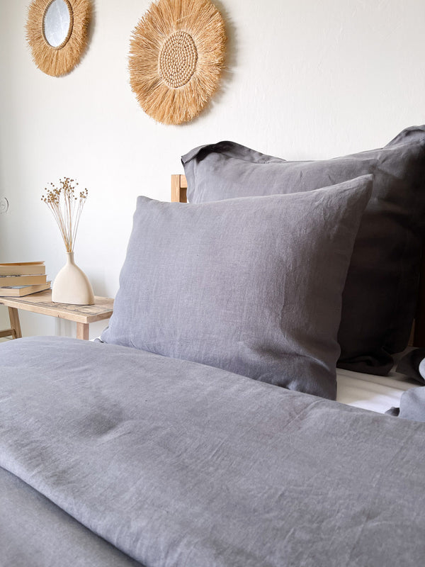 Dark Gray Linen Duvet Cover