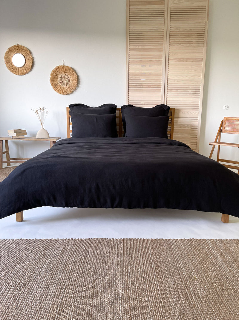 Black Washed Linen Bedding Set