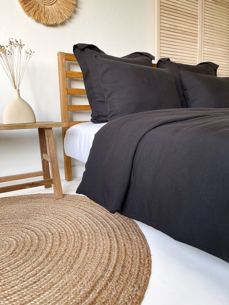 Black Washed Linen Bedding Set