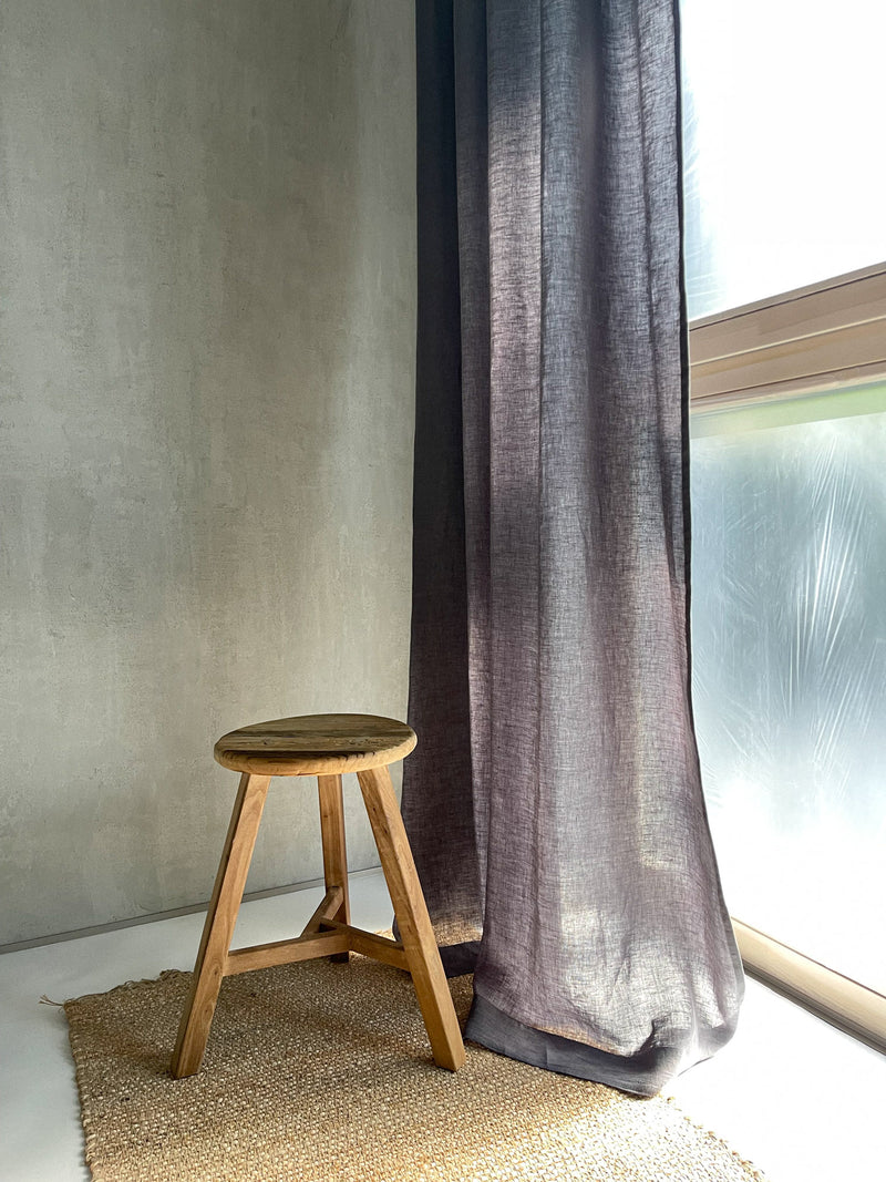 Medium Weight Washed Linen Curtains - Dark Grey (Set of 2)