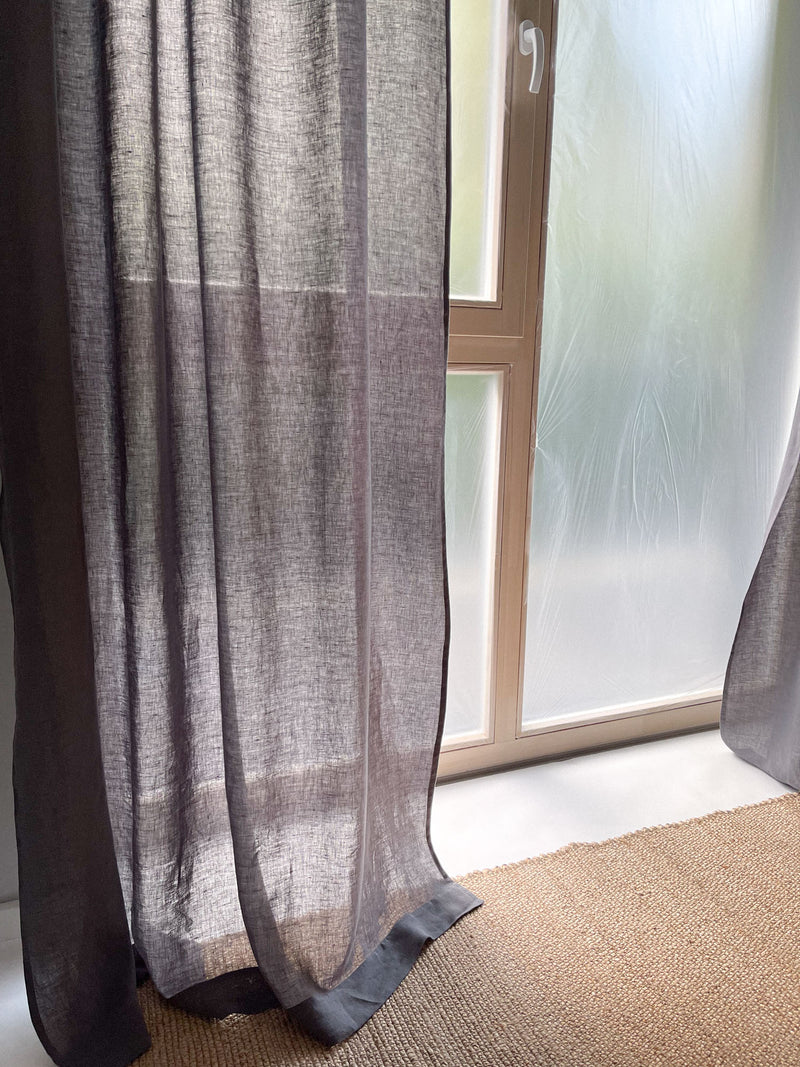 Medium Weight Washed Linen Curtains - Dark Grey (Set of 2)