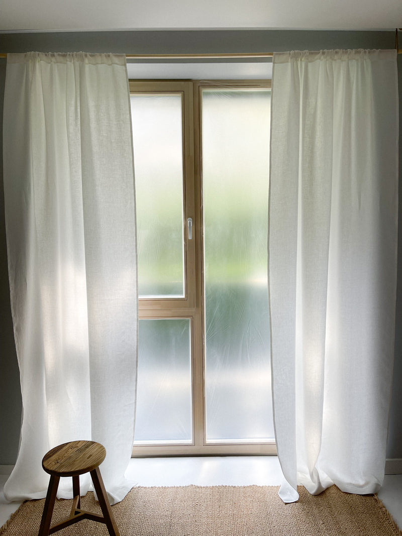 Medium Weight Washed Linen Curtains - Off White (Set of 2)