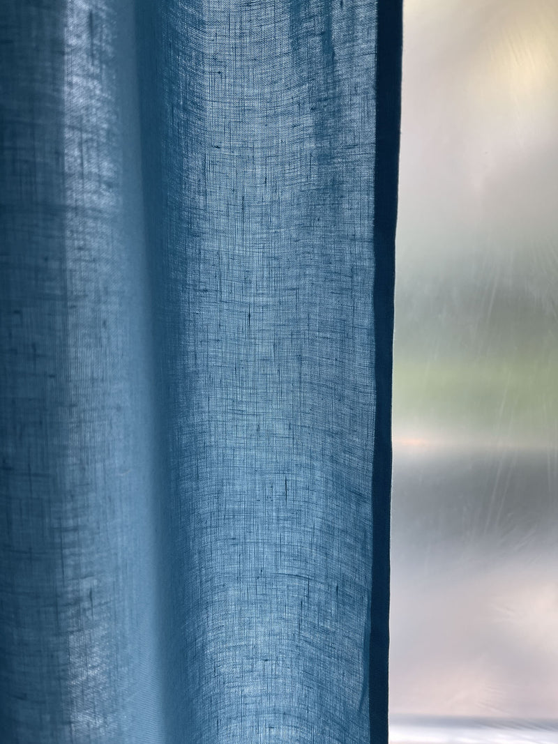 Medium Weight Washed Linen Curtains - Light Blue (Set of 2)