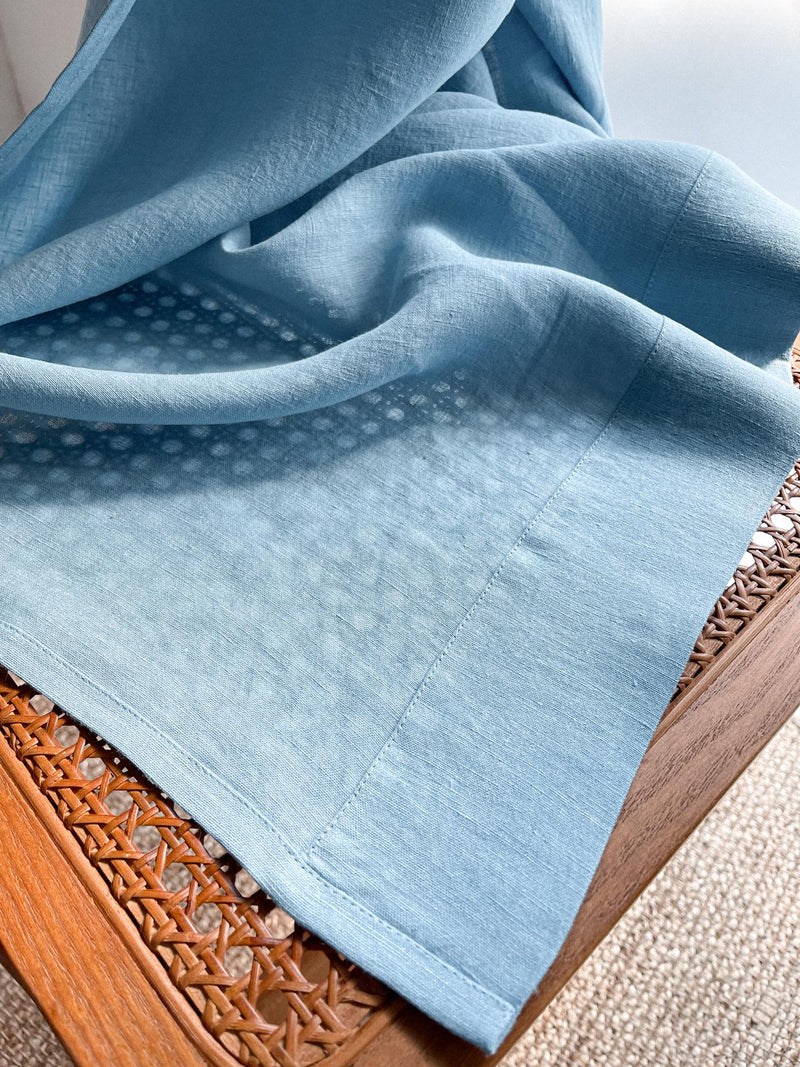 Medium Weight Washed Linen Curtains - Light Blue (Set of 2)