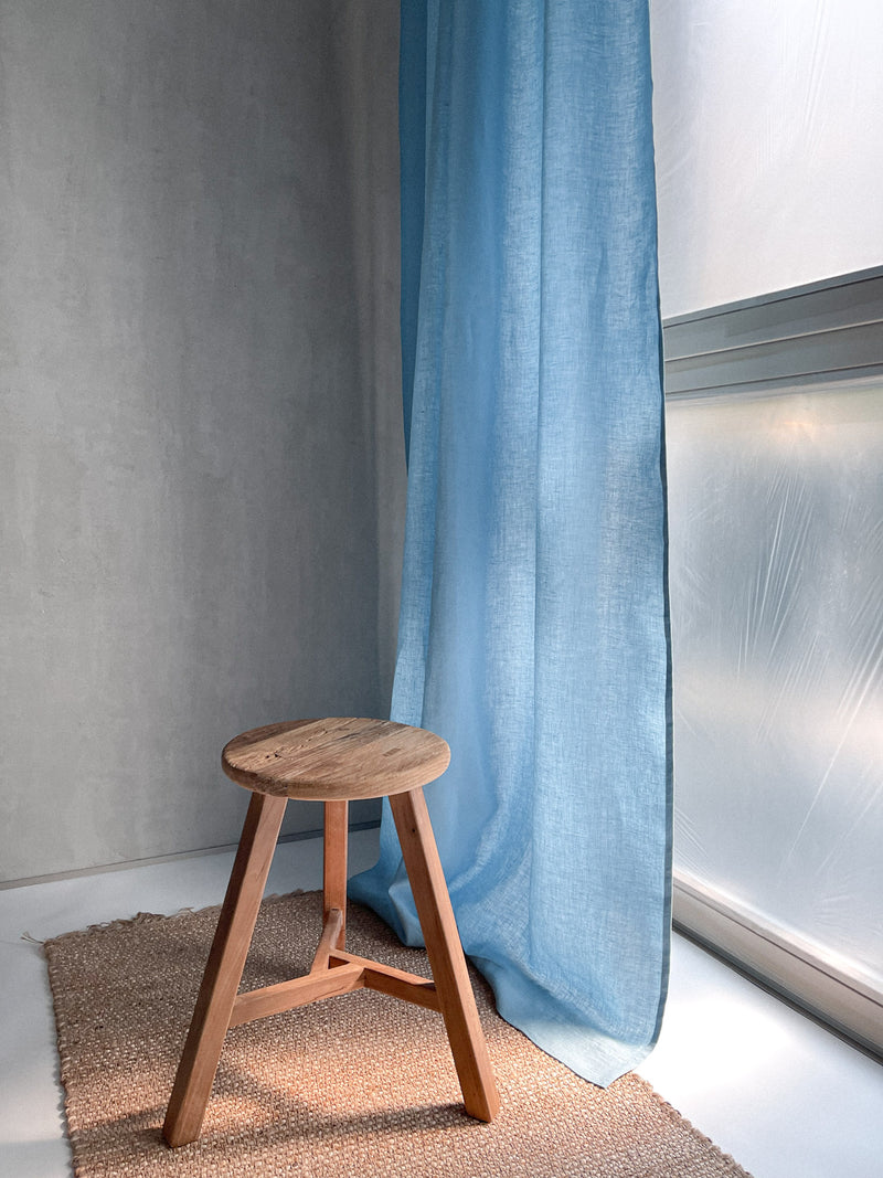 Medium Weight Washed Linen Curtains - Light Blue (Set of 2)