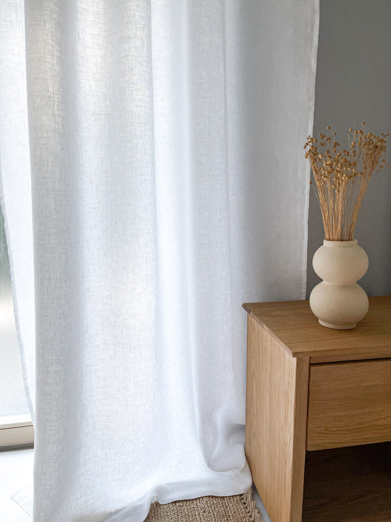 Medium Weight Washed Linen Curtains - White (Set of 2)
