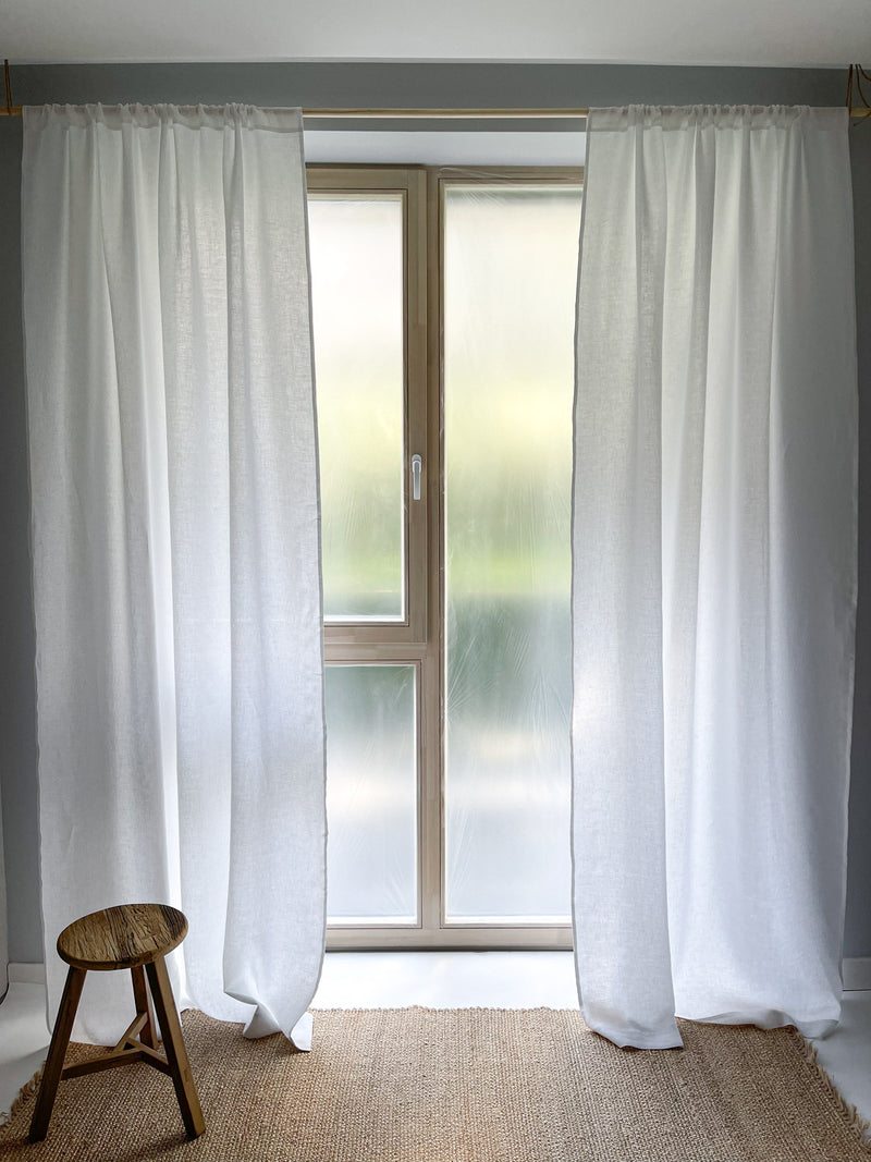 Medium Weight Washed Linen Curtains - White (Set of 2)