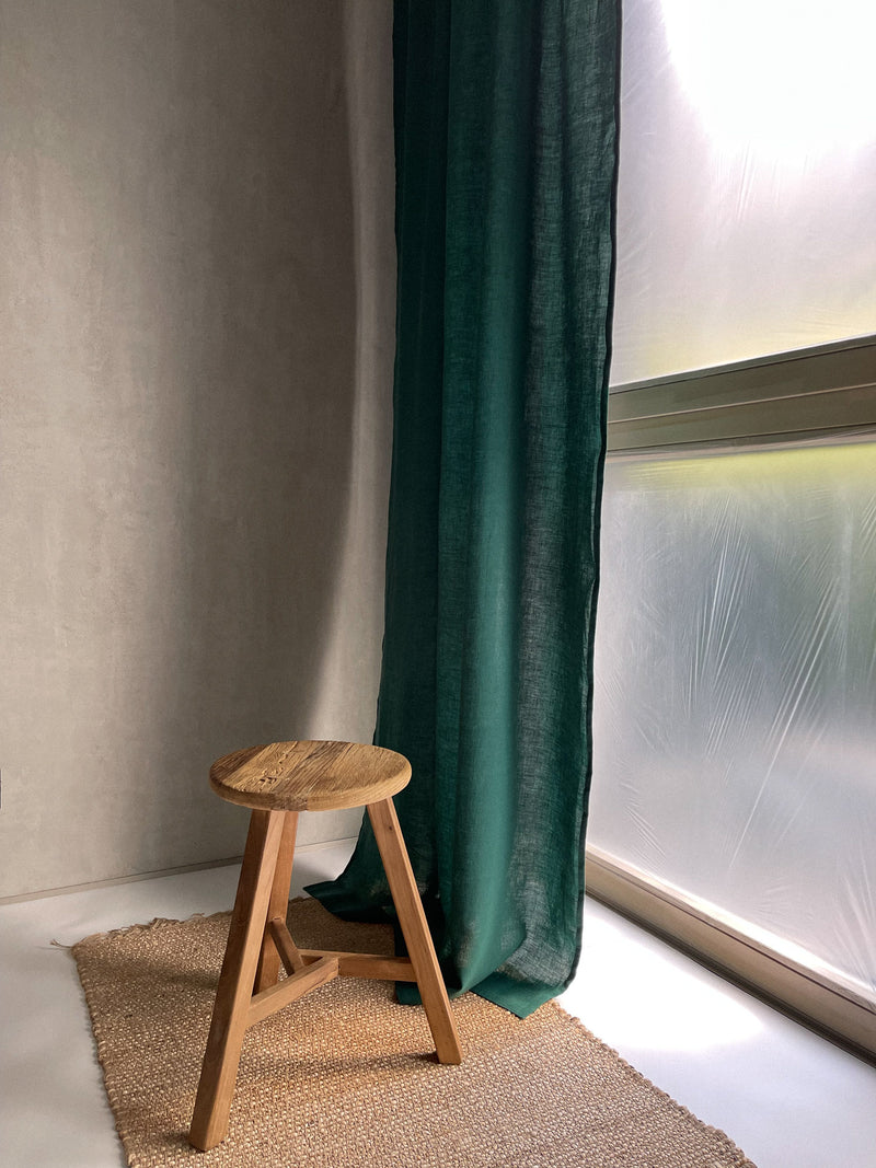 Medium Weight Washed Linen Curtains - Dark Green (Set of 2)