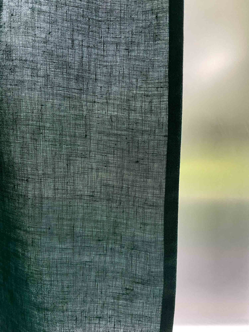 Medium Weight Washed Linen Curtains - Dark Green (Set of 2)