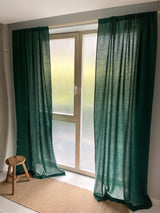 Medium Weight Washed Linen Curtains - Dark Green (Set of 2)