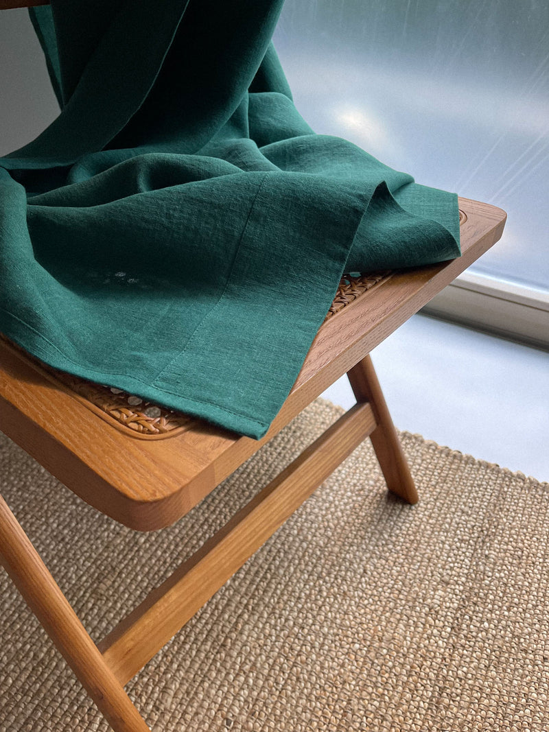Medium Weight Washed Linen Curtains - Dark Green (Set of 2)