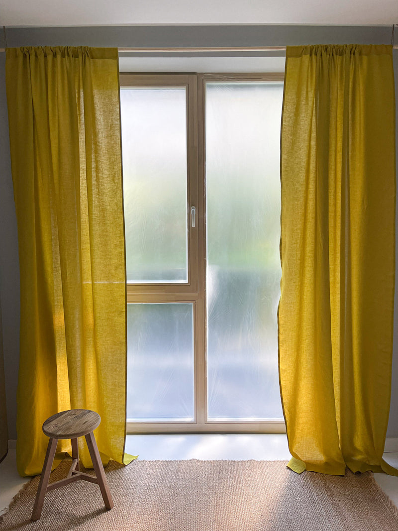 Medium Weight Washed Linen Curtains - Yellow (Set of 2)