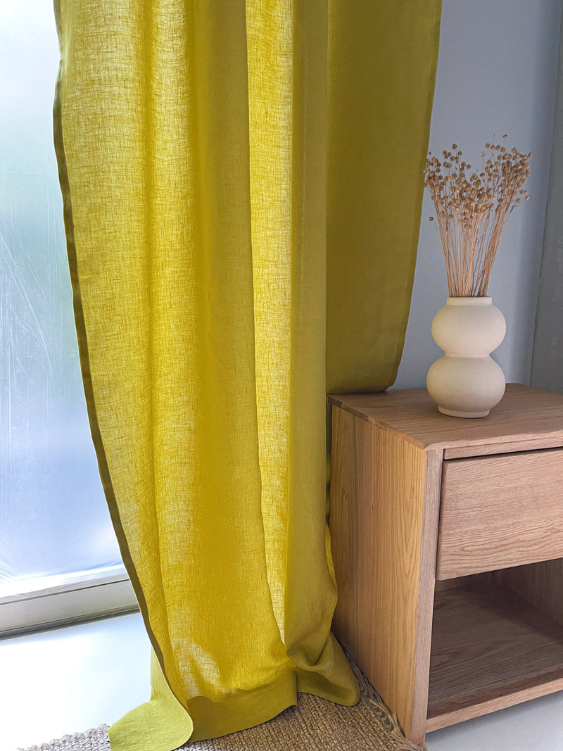 Medium Weight Washed Linen Curtains - Yellow (Set of 2)