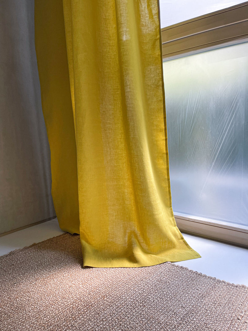 Medium Weight Washed Linen Curtains - Yellow (Set of 2)