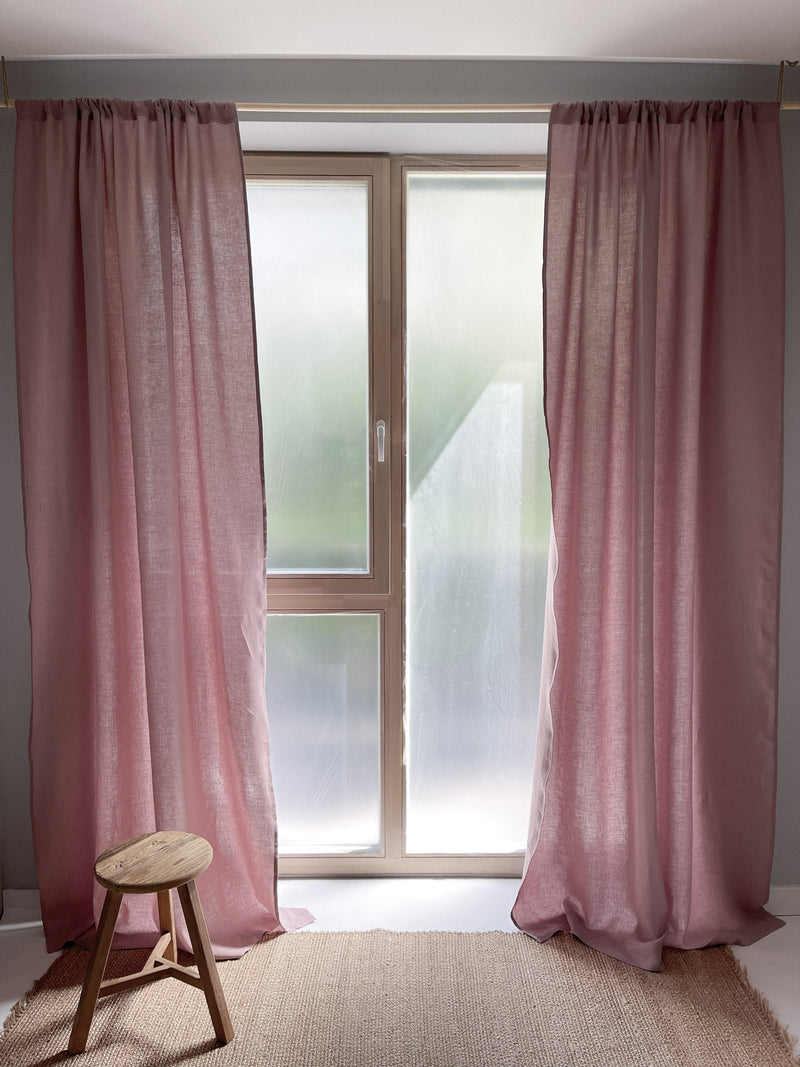 Medium Weight Washed Linen Curtains - Dusty Pink (Set of 2)