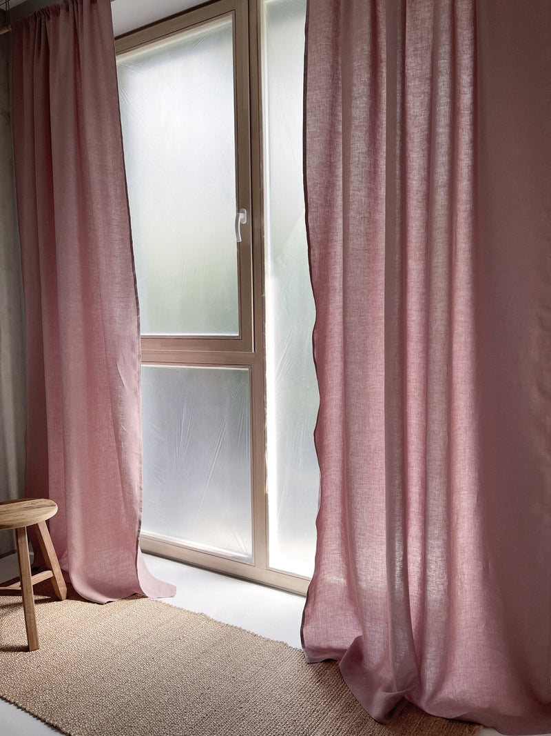 Medium Weight Washed Linen Curtains - Dusty Pink (Set of 2)