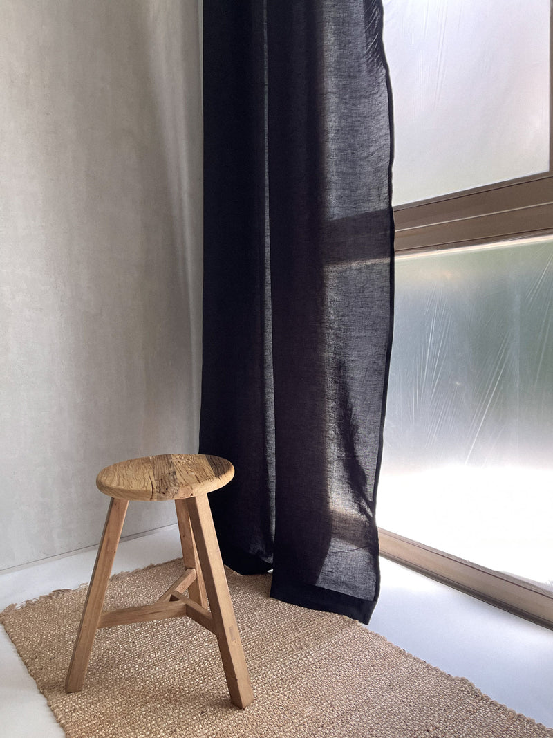 Medium Weight Washed Linen Curtains - Black (Set of 2)