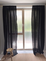 Medium Weight Washed Linen Curtains - Black (Set of 2)