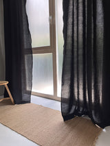 Medium Weight Washed Linen Curtains - Black (Set of 2)