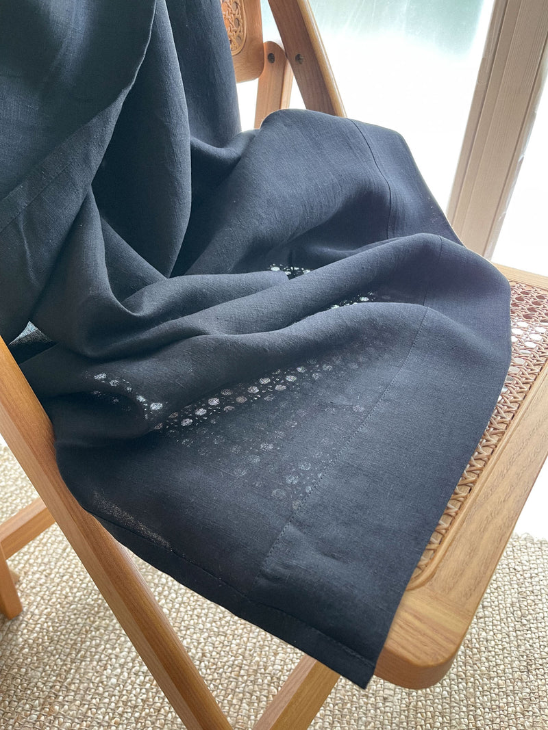 Medium Weight Washed Linen Curtains - Black (Set of 2)