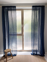 Navy Blue Sheer Linen Curtain