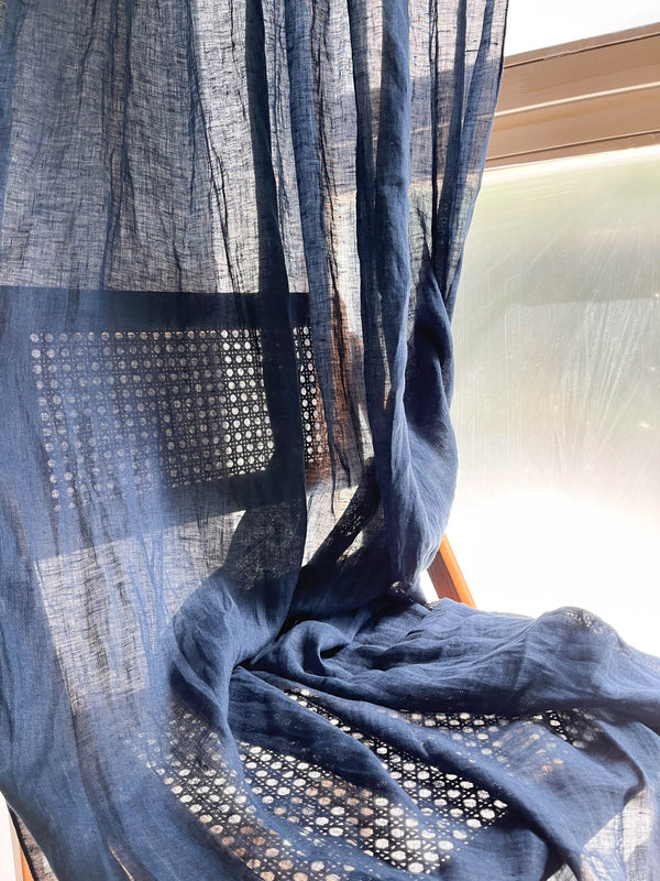 Navy Blue Sheer Linen Curtain