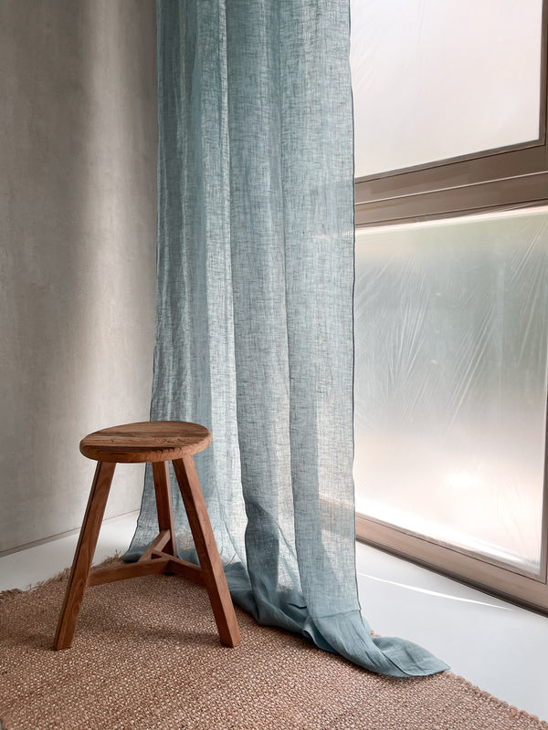 Stone Blue Sheer Linen Curtain